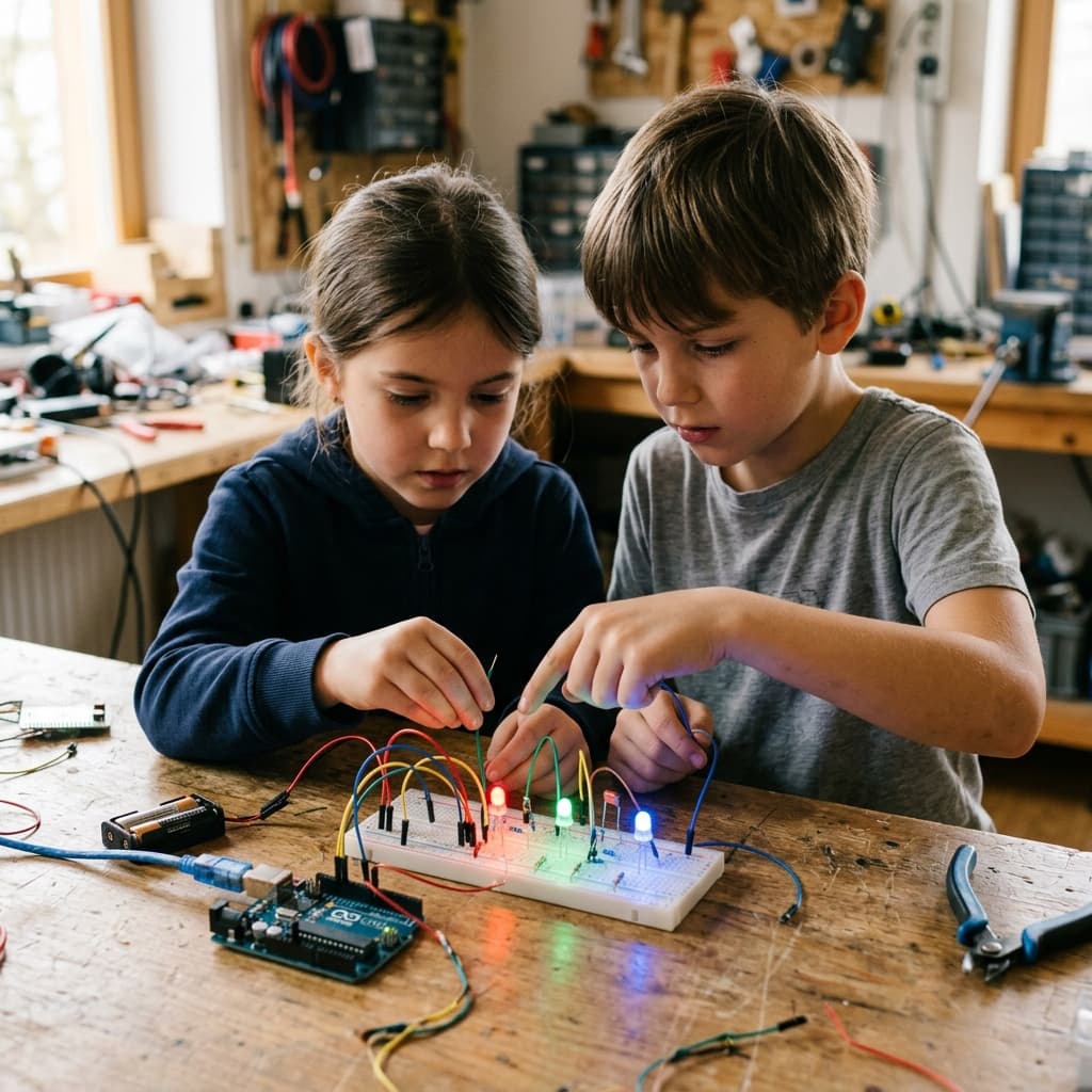 Students coding and microcontrollers