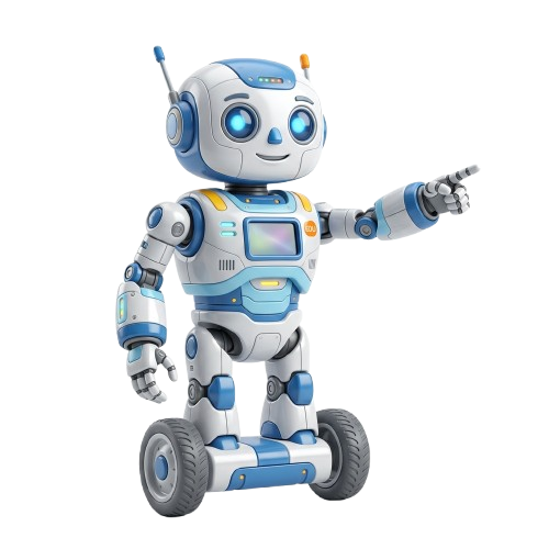 STEM Robot pointing to video testimonials